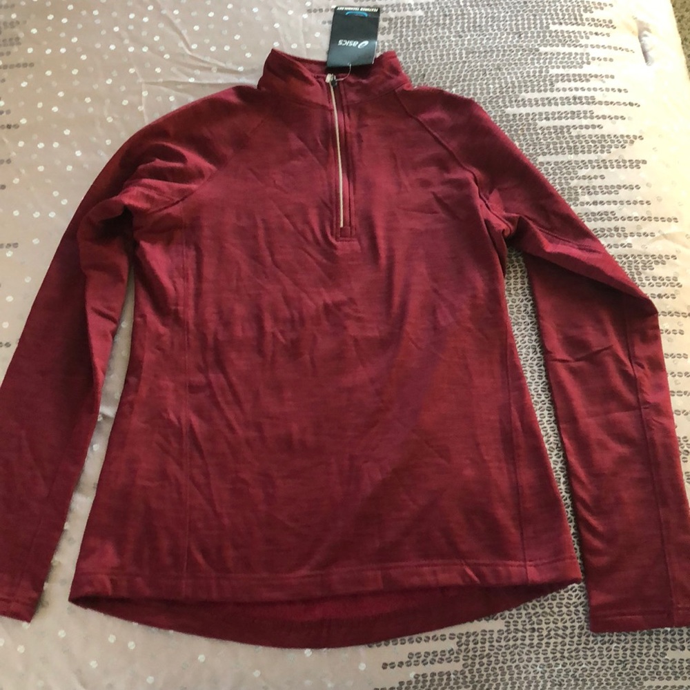 ASICS 1/4 Zip Burgundy Fleece Lined Pullover